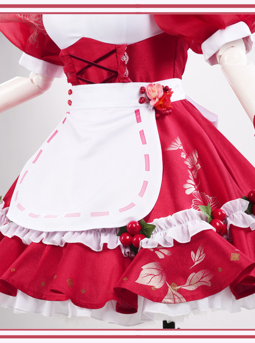 Cherry Decoration Rose Printing Red Sweet Lolita Short Sleeve Puff Sleeve Dress