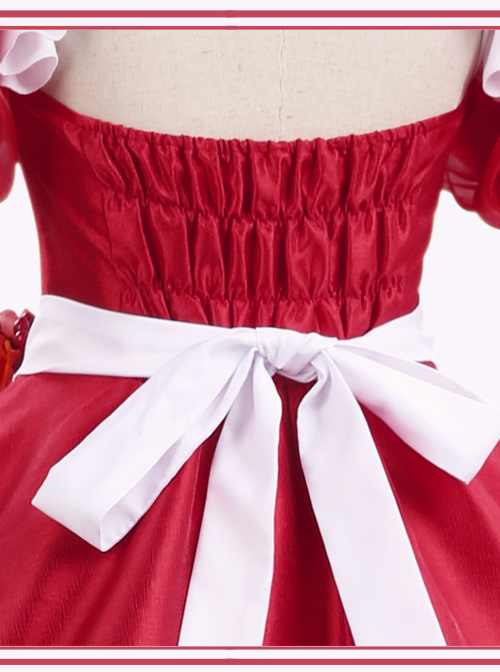 Cherry Decoration Rose Printing Red Sweet Lolita Short Sleeve Puff Sleeve Dress