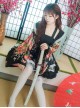 Japanese Style Flowers Printing Bowknot Black Kimono Classic Lolita Dress