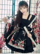 Japanese Style Flowers Printing Bowknot Black Kimono Classic Lolita Dress