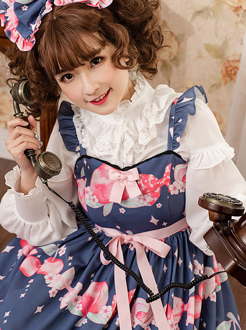 Magic Tea Party Peach Series Printing Sweet Lolita Sling Dress