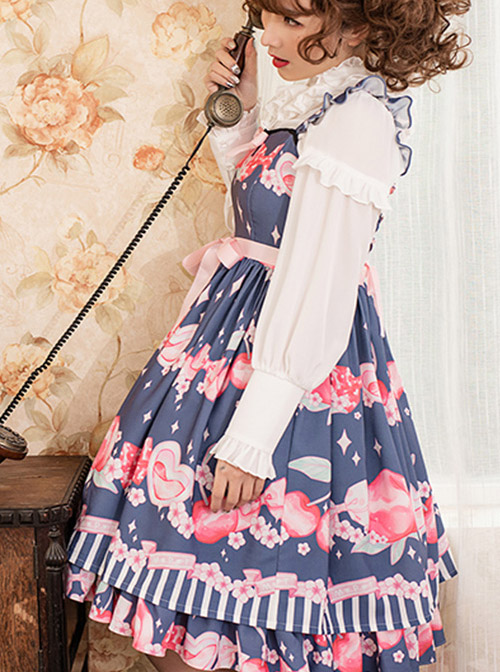 Magic Tea Party Peach Series Printing Sweet Lolita Sling Dress