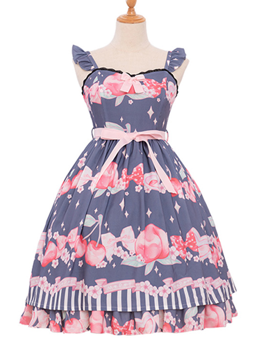 Magic Tea Party Peach Series Printing Sweet Lolita Sling Dress