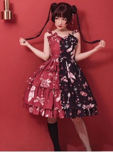 Magic Tea Party Chocolate Rabbit Series Printing Chinese Style Sweet Lolita Sling Dress