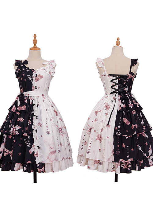 Magic Tea Party Chocolate Rabbit Series Printing Chinese Style Sweet Lolita Sling Dress