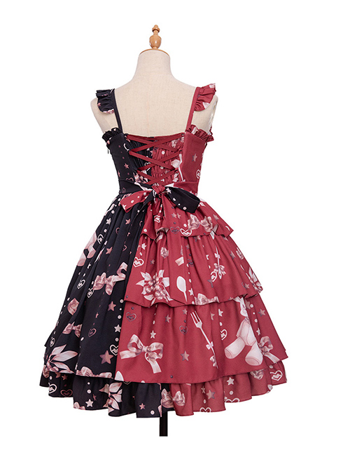 Magic Tea Party Chocolate Rabbit Series Printing Chinese Style Sweet Lolita Sling Dress