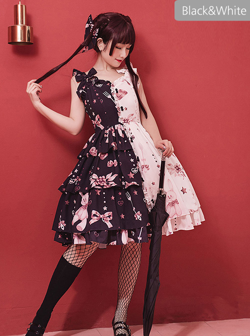 Magic Tea Party Chocolate Rabbit Series Printing Chinese Style Sweet Lolita Sling Dress