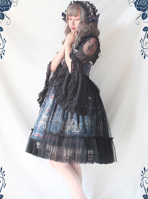 Chandelier Series Ruffle Bowknot Normal Hem Sweet Lolita Lace Sling Dress