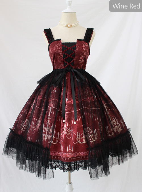 Chandelier Series Ruffle Bowknot Normal Hem Sweet Lolita Lace Sling Dress