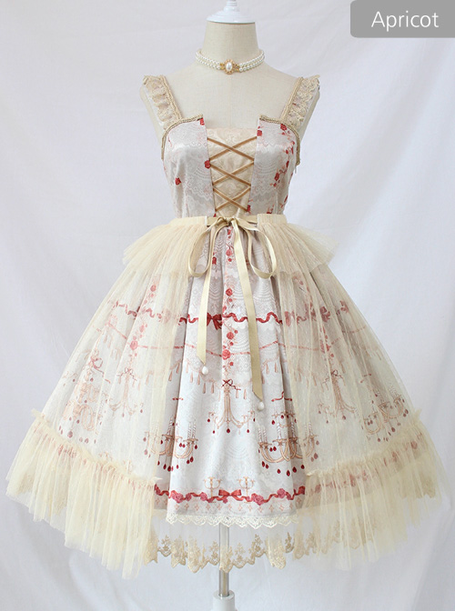 Chandelier Series Ruffle Bowknot Normal Hem Sweet Lolita Lace Sling Dress