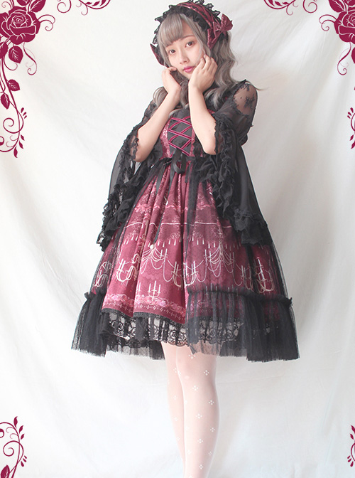 Chandelier Series Ruffle Bowknot Normal Hem Sweet Lolita Lace Sling Dress