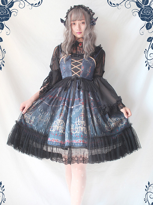 Chandelier Series Ruffle Bowknot Normal Hem Sweet Lolita Lace Sling Dress