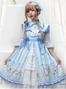 Lemon Duck Series OP Light Blue Pastoral Style Sweet Lolita Lapel Half Sleeve Dress