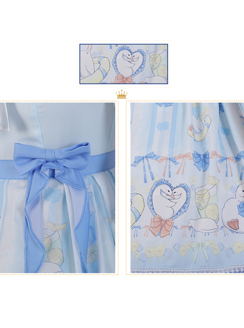 Lemon Duck Series OP Light Blue Pastoral Style Sweet Lolita Lapel Half Sleeve Dress