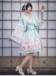 Cherry Blossom Festival Series JSK Printing Light Green Japanese Style Sweet Lolita Sling Dress With The Thin Coat