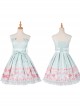 Cherry Blossom Festival Series JSK Printing Light Green Japanese Style Sweet Lolita Sling Dress With The Thin Coat