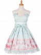 Cherry Blossom Festival Series JSK Printing Light Green Japanese Style Sweet Lolita Sling Dress With The Thin Coat