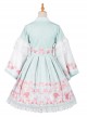 Cherry Blossom Festival Series JSK Printing Light Green Japanese Style Sweet Lolita Sling Dress With The Thin Coat