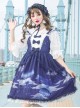 Dream Of Cloud Whale Series JSK Bowknot Navy Blue Sweet Lolita Sling Dress