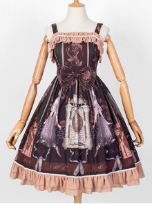 Sleeping Clock Series JSK Ruffle Brown Classic Lolita Sling Dress