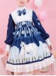 Ice Bear Island Series OP Bowknot Blue Classic Lolita Long Sleeve Dress