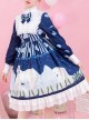 Ice Bear Island Series OP Bowknot Blue Classic Lolita Long Sleeve Dress