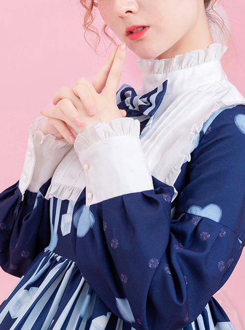 Ice Bear Island Series OP Bowknot Blue Classic Lolita Long Sleeve Dress