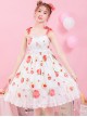 Summer Honey Peach Series JSK Honey Peach Printing White Sweet Lolita Sling Dress