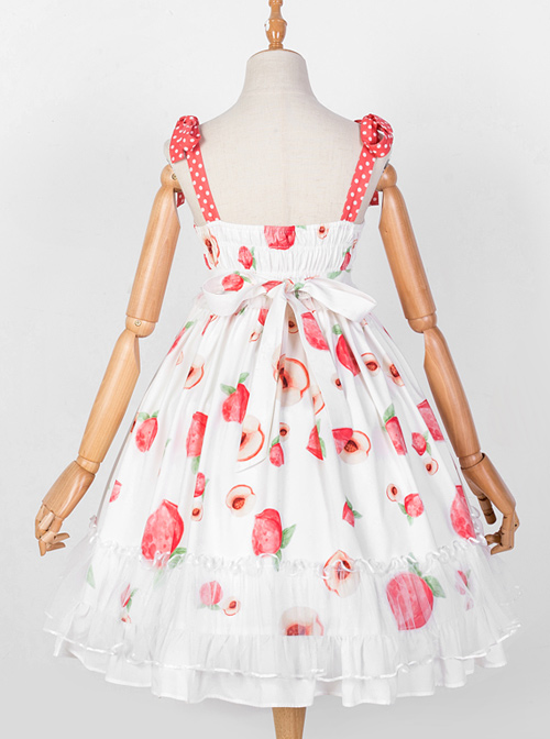 Summer Honey Peach Series JSK Honey Peach Printing White Sweet Lolita Sling Dress