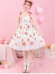 Summer Honey Peach Series JSK Honey Peach Printing White Sweet Lolita Sling Dress