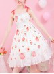 Summer Honey Peach Series JSK Honey Peach Printing White Sweet Lolita Sling Dress