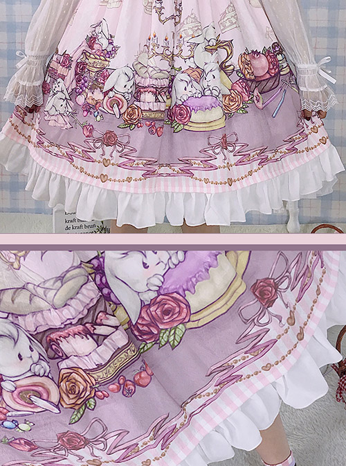 Lunch Tea Rabbit Series JSK Small High Waist Sweet Lolita Sling Dress