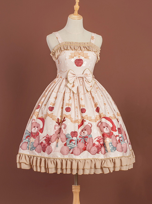 Gift Box Bear Series JSK Bowknot Ruffle Sweet Lolita Sling Dress