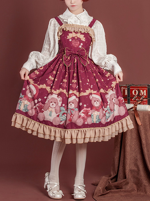 Gift Box Bear Series JSK Bowknot Ruffle Sweet Lolita Sling Dress