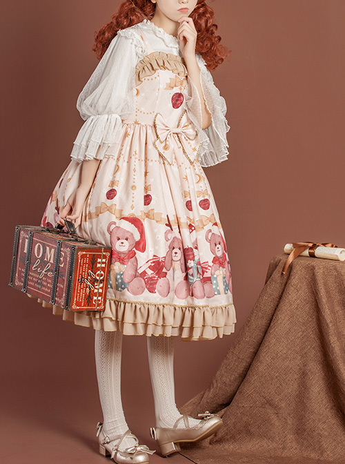 Gift Box Bear Series JSK Bowknot Ruffle Sweet Lolita Sling Dress