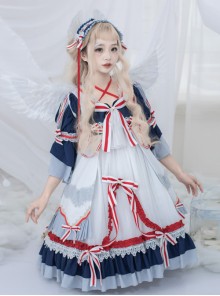 Snow White Series OP Navy Palace Style Classic Lolita Short Sleeve Dress