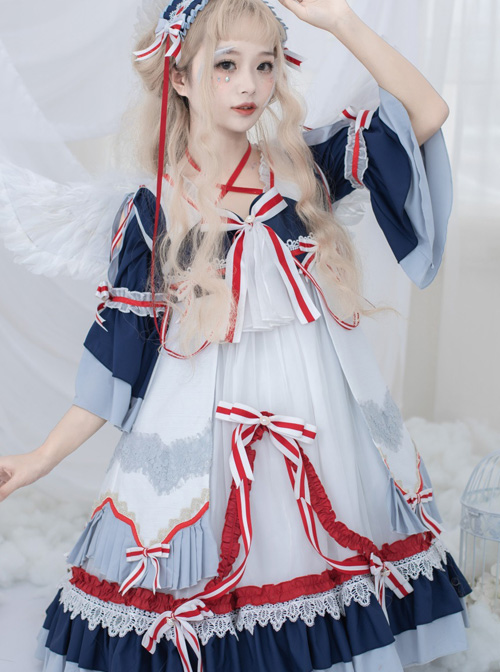 Snow White Series OP Navy Palace Style Classic Lolita Short Sleeve Dress