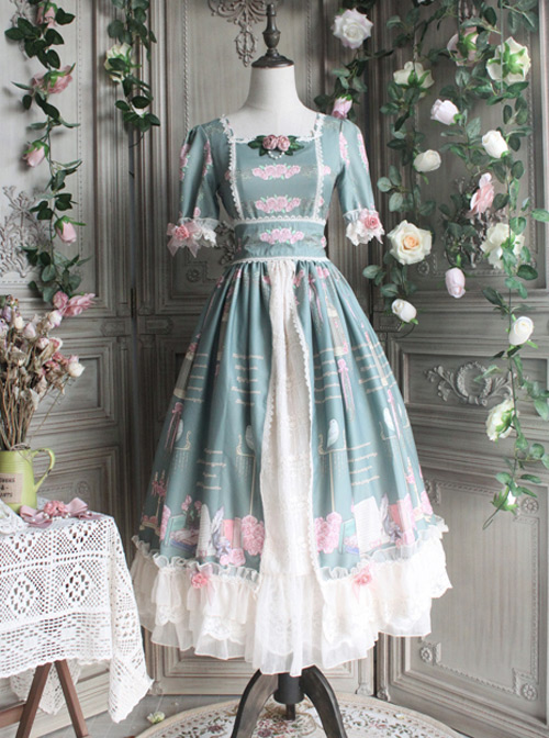 The Poetry Of Roses Series Elegant Classic Lolita Short Sleeves Long Dress