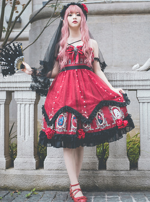 The Split Love Series Rose Gothic Lolita Red Sling Dress