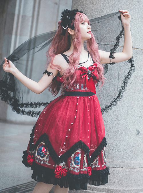 The Split Love Series Rose Gothic Lolita Red Sling Dress