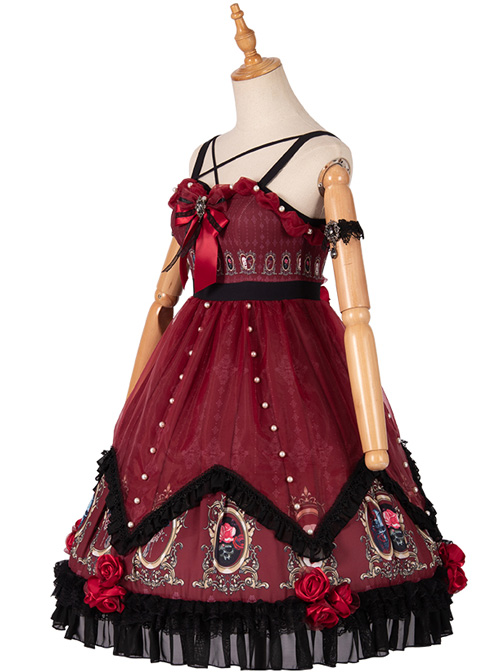 The Split Love Series Rose Gothic Lolita Red Sling Dress