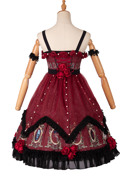 The Split Love Series Rose Gothic Lolita Red Sling Dress