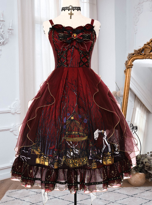 Decaying Forest Series JSK Retro Gothic Lolita Sling Dress