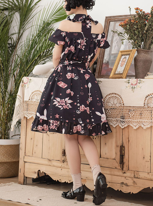 Magic Tea Party Chocolate Rabbit Series OP Lapel Sweet Lolita Short Sleeve Dress