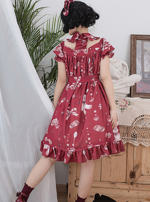 Magic Tea Party Chocolate Rabbit Series OP Lapel Sweet Lolita Short Sleeve Dress