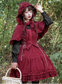 Danube Lovers Series Ruffle Classic Lolita Corduroy Autumn Winter Sling Dress