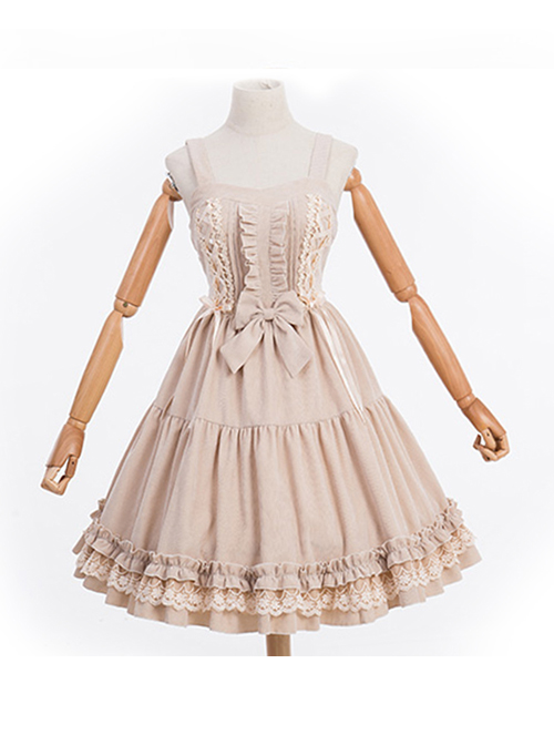 Danube Lovers Series Ruffle Classic Lolita Corduroy Autumn Winter Sling Dress