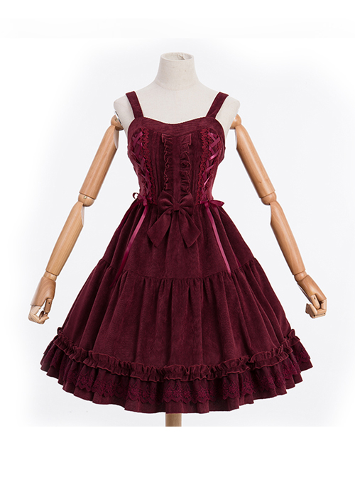 Danube Lovers Series Ruffle Classic Lolita Corduroy Autumn Winter Sling Dress