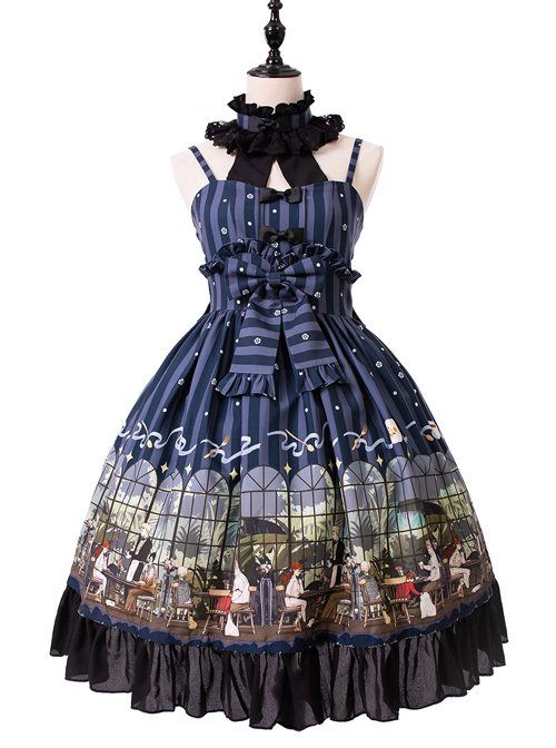 Magic Tea Party- Garden Restaurant Series JSK Bowknot Sweet Lolita Sling Dress