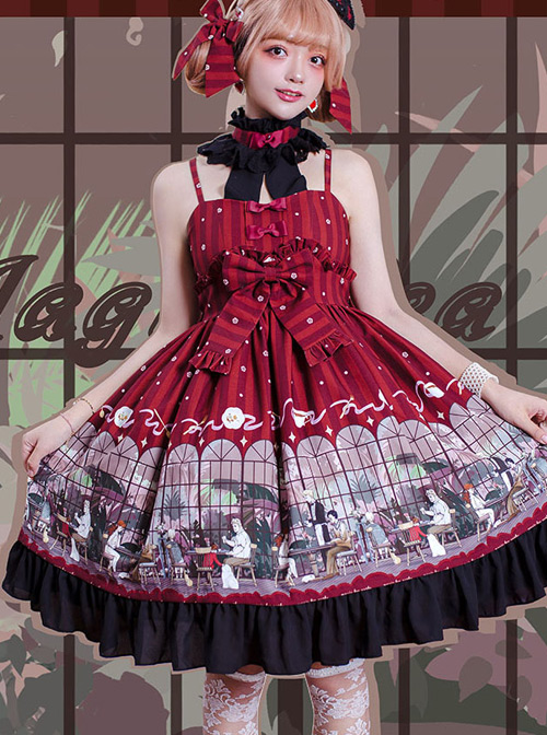 Magic Tea Party- Garden Restaurant Series JSK Bowknot Sweet Lolita Sling Dress